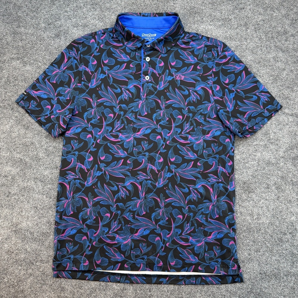 Good Good Golf Polo Performance Shirt Colorful Hawaiian Floral Mens Small